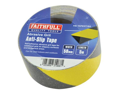FAITAPESTYB5 Faithfull Anti-Slip Tape 50mm x 5m Black & Yellow Hazard
