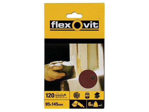 Flexovit Detail Hook & Loop Sanding Sheets 95x145mm Fine 120G (Pack 6)