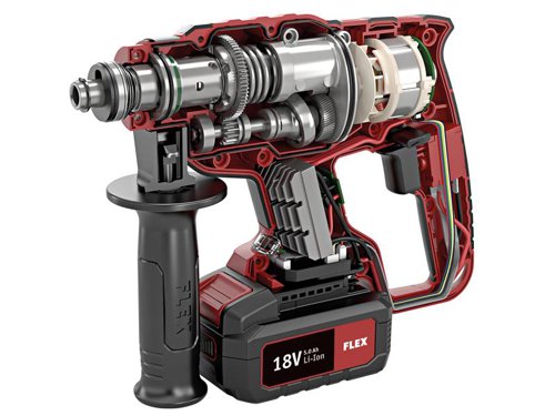 The Flex CHE 18.0-EC Brushless SDS Drill has a brushless motor with greater efficiency and a longer service life. The robust gearbox housing is made from die-cast aluminium. The accelerator trigger switch has a locking function that helps to prevent fatigue. The function switch has 4-modes of operation: drilling, hammer drilling, chiselling (rotation stop) and chisel adjustment.For added user safety there is a quick-acting electronic brake. An integrated electronic management system (EMS) protects the machine, extends the service life and increases efficiency. Fitted with an ergonomically designed, non-slip, soft grip handle and an additional non-rotating handle with depth stop. There is also an LED lamp with persistence function.Bare Unit, No Battery or Charger supplied.Specifications:Modes: Drilling, Hammer Drilling, Chiselling, Chisel Adjustment.No Load Speed: 0-1,400/min.Impact Rate: 0-4,500/bpm with 1.7 joules.Capacity: Wood 20mm, Metal 13mm, Concrete 20mm.Weight: 2.0kg.