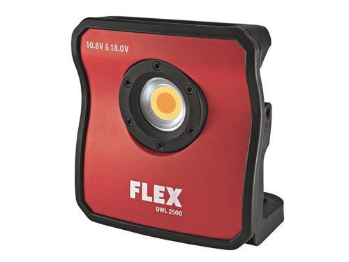 The Flex Power Tools DWL 2500 10.8/18.0 LED Light is compatible with 10.8V and 18V FLEX slide-type Li-ion batteries. It has a powerful, full-spectrum LED light with a maximum of 3000-lumen output. The all-daylight function allows colour temperature settings in 5 stages between 2500K-6500K, for accurate adjustment to the respective job requirements. Can be used with the FLEX LightControl App. This allows control for up to 4 lights and brightness settings in 5 stages.Its rugged body design prolongs life and increases protection. There is also an connection thread for tripods and an integrated power bank, USB port and charger for smartphones, tablets.Ideal for checking the paint surface, determining colour and detecting paint flaws, holograms, scratches.Supplied as a Bare Unit - No Battery or Charger.Specifications:Luminous Flux: 10.8V 300-2,250 lm, 18V 300-3,000 lm.Colour Temperature: 2500-6500 CCT.IP Rating: without battery IP67, with battery IP20.Size (W x L x H): 240 x 230 x 104mm.Weight: 1.86kg (without battery).