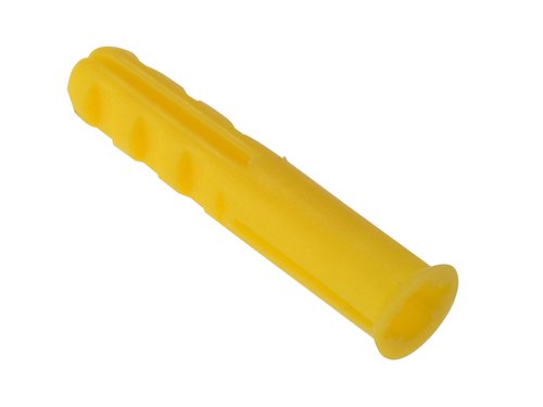 These ForgeFix Plastic Expansion Wall Plugs are an extremely popular all-purpose lightweight fixing. They are colour coded for size.The anti-rotation moulding at the head of the plug improves the holding power when inserted. It provides a cost-effective solution for lightweight fixing applications. When a screw is inserted, the screwing action wedges the plug firmly in place, the soft material conforming tightly to the wall.The wall plugs are suitable for most types of threaded screws, including multipurpose, general-purpose, coach screws etc. Not suitable for Machine Screw threads.Conveniently supplied on a sprue.Yellow: Screw Size No.4-6 (3-3.5mm).