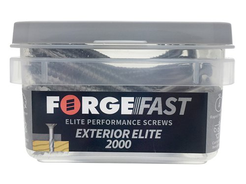 The ForgeFast Elite Performance Pozi Compatible Exterior Wood Screw features the Elementech 2000 Coating System which has been developed to provide increased corrosion resistance when installed in treated and untreated wood. A 2,000 hour salt spray test rating simulates exterior, coastal construction environments and ensures Elite Performance in all weather conditions in both commercial and residential applications.The advanced thread technology and POZI recess are designed to provide faster and easier installation with no pre-drilling required. A double cutting point reduces splitting and drive time and is capable of penetrating 0.8mm steel. A firmer fix with reduced drive torque and improved pull-out provided by a serrated cutting thread. Anti-friction thread prevents 'jacking' and rotation of adjoining timbers whilst reducing splitting.Improved holding power from reinforced countersunk neck. Improved countersinking from 6 angled lobes. Universally accepted POZI® compatible head. CE approved for use in load-bearing timber construction. Elementech 2000 surface coating provides corrosion resistance. A Non-Cr, Cr3+, zinc surface is environmentally friendly. Lasts up to 30 times longer than standard zinc screw protective coating.Suitable for exterior use.ForgeFast Exterior Elite 2000 Pozi Compatible Wood Screw 4 x 30mm Box 400