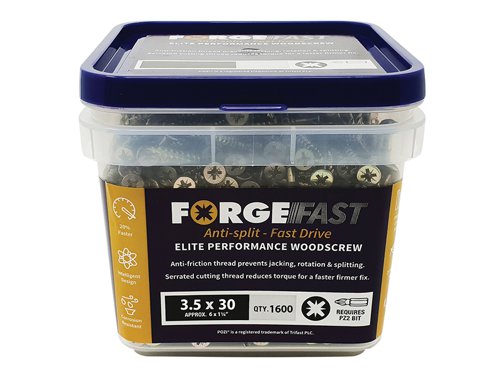 ForgeFix ForgeFast Pozi Compatible Elite Performance Wood Screw ZY 3.5 x 30mm Tub 1600