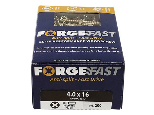 ForgeFix ForgeFast Pozi Compatible Elite Performance Wood Screw ZY 4.0 x 16mm Box 200