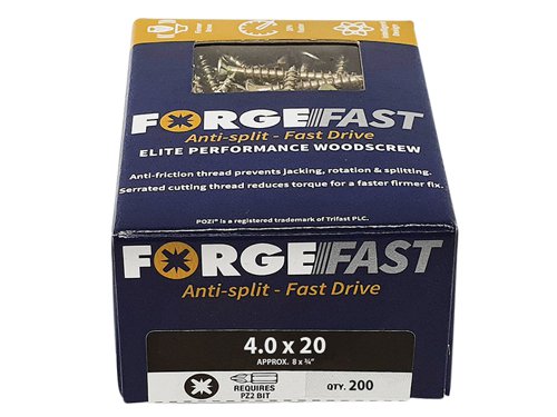 ForgeFix ForgeFast Pozi Compatible Elite Performance Wood Screw ZY 4.0 x 20mm Box 200