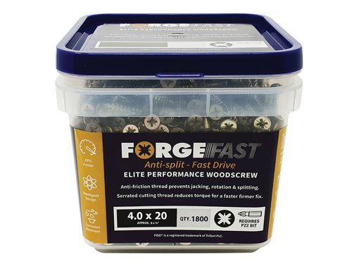 ForgeFix ForgeFast Pozi Compatible Elite Performance Wood Screw ZY 4.0 x 20mm Tub 1800