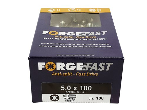 ForgeFix ForgeFast Pozi Compatible Elite Performance Wood Screw ZY 5.0 x 100mm Box 100