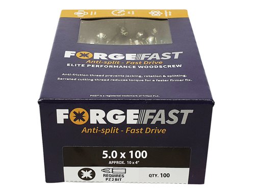 ForgeFix ForgeFast Pozi Compatible Elite Performance Wood Screw ZY 5.0 x 100mm Box 100