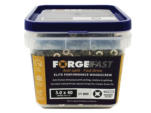 ForgeFix ForgeFast Pozi Compatible Elite Performance Wood Screw ZY 5.0 x 40mm Tub 800