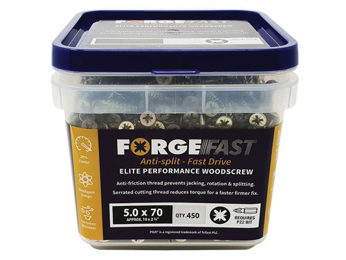 ForgeFix ForgeFast Pozi Compatible Elite Performance Wood Screw ZY 5.0 x 70mm Tub 450