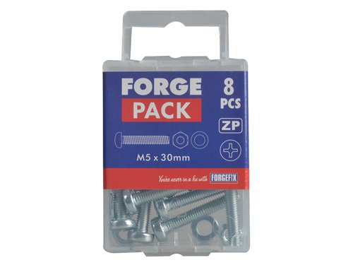 ForgeFix Machine Screw Pozi Compatible Pan Head ZP M5 x 30mm Forge Pack 8