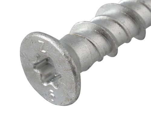 Forgefix Countersunk Torx® Compatible Head Lightning Bolts provide a virtually stress free fixing for close to edge applications. They are self-threading and allow quick and easy installation of most masonry fixing applications. They can simply be screwed into a pre-drilled hole, without the need for a sleeve or plug.The bolts are through-fixing, eliminating the need for marking and re-positioning. They have a high load capacity due to the thread interlocking into the base material. The Torx® compatible head provides increased control, and is countersunk to sit flush to the surface of the material.The bolts have an 'Elementech' coating for superior anti-corrosion, which has been salt spray tested to 1,000 hours.Applications:Widely used for fixing battens, balustrades, handrails, racking and holding down machinery, plus many more installation applications.Suitable for most masonry substrates including concrete and brickwork but also for hollow block or bricks due to the nature of the thread type anchoring along the total length of the fixing.Specifications:Size: M6 x 100mm.Pack quantity: 100.