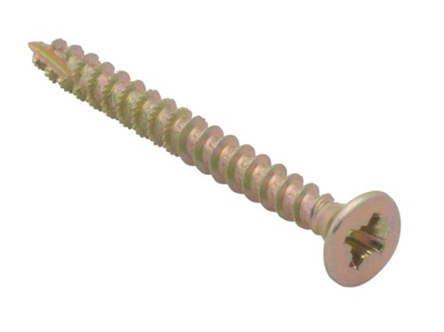 Spectre™ by Forgefix, incorporates a long list of advanced screw features, often only found in premium screws, into what we've named advanced multi-purpose wood screws.They feature a countersunk, pozidrive compatible, recessed head. Fully threaded, up to 50mm, with a sawtooth thread, to prevent splitting, and reamer to prevent jacking (50mm and above). They are also surface hardened with a quick start type 17 slash point.The screws have a zinc yellow passivated finish for excellent resistance to corrosion. Zinc yellow passivation process of electroplating is similar to the 'galvanised' and 'zinc plated' processes, but with the addition of a yellow dye. It offers an aesthetically pleasing finish.CE approved for use in load-bearing timber construction.Specification:Size: 5.0 x 40mmThread: Fully threadedPack Quantity: Box of 500