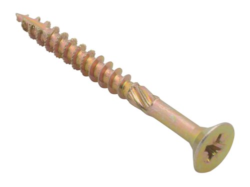 Spectre™ by Forgefix, incorporates a long list of advanced screw features, often only found in premium screws, into what we've named advanced multi-purpose wood screws.They feature a countersunk, pozidrive compatible, recessed head. Fully threaded, up to 50mm, with a sawtooth thread, to prevent splitting, and reamer to prevent jacking (50mm and above). They are also surface hardened with a quick start type 17 slash point.The screws have a zinc yellow passivated finish for excellent resistance to corrosion. Zinc yellow passivation process of electroplating is similar to the 'galvanised' and 'zinc plated' processes, but with the addition of a yellow dye. It offers an aesthetically pleasing finish.CE approved for use in load-bearing timber construction.Specification:Size: 6.0 x 50mmThread: 30mm lengthPack Quantity: Box of 100