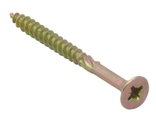 Spectre™ by Forgefix, incorporates a long list of advanced screw features, often only found in premium screws, into what we've named advanced multi-purpose wood screws.They feature a countersunk, pozidrive compatible, recessed head. Fully threaded, up to 50mm, with a sawtooth thread, to prevent splitting, and reamer to prevent jacking (50mm and above). They are also surface hardened with a quick start type 17 slash point.The screws have a zinc yellow passivated finish for excellent resistance to corrosion. Zinc yellow passivation process of electroplating is similar to the 'galvanised' and 'zinc plated' processes, but with the addition of a yellow dye. It offers an aesthetically pleasing finish.CE approved for use in load-bearing timber construction.Specification:Size: 6.0 x 60mmThread: 36mm lengthPack Quantity: Box of 100