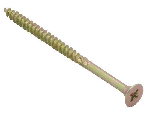 Spectre™ by Forgefix, incorporates a long list of advanced screw features, often only found in premium screws, into what we've named advanced multi-purpose wood screws.They feature a countersunk, pozidrive compatible, recessed head. Fully threaded, up to 50mm, with a sawtooth thread, to prevent splitting, and reamer to prevent jacking (50mm and above). They are also surface hardened with a quick start type 17 slash point.The screws have a zinc yellow passivated finish for excellent resistance to corrosion. Zinc yellow passivation process of electroplating is similar to the 'galvanised' and 'zinc plated' processes, but with the addition of a yellow dye. It offers an aesthetically pleasing finish.CE approved for use in load-bearing timber construction.Specification:Size: 6.0 x 80mmThread: 48mm lengthPack Quantity: Box of 100