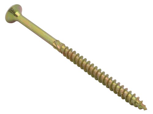 Spectre™ by Forgefix, incorporates a long list of advanced screw features, often only found in premium screws, into what we've named advanced multi-purpose wood screws.They feature a countersunk, pozidrive compatible, recessed head. Fully threaded, up to 50mm, with a sawtooth thread, to prevent splitting, and reamer to prevent jacking (50mm and above). They are also surface hardened with a quick start type 17 slash point.The screws have a zinc yellow passivated finish for excellent resistance to corrosion. Zinc yellow passivation process of electroplating is similar to the 'galvanised' and 'zinc plated' processes, but with the addition of a yellow dye. It offers an aesthetically pleasing finish.CE approved for use in load-bearing timber construction.Specification:Size: 6.0 x 100mmThread: 60mm lengthPack Quantity: Box of 100