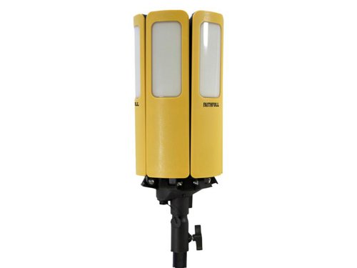 The Faithfull Centaur Heavy-Duty LED Site Light has a unique design that delivers a 360° spread of light, with a mighty 16,000 lumens and a 50m beam. This floodlight is ideal for use on worksites to light up entire rooms and large outdoor areas.The 6 light heads can be locked at either a 90° upright position or angled at 45°. They feature an anti-glare diffused lens that provides a wide spread of shadow-free light. The robust and durable housing absorbs knocks on site and is IP65 rated for water and dust ingress protection.Its driver/operation unit can be located on the ground away from the light for ease of use. It features an on/off button and individual buttons for quick selection of 25%, 50%, 75% and 100% output modes. The driver unit has a robust casing, easy-carry handles and is rated to IP44.Fitted with a 10m heavy-duty cable with an approved BS plug. A carry bag allows the light unit and driver to be stored safely and enables easy transportation to jobs.This light requires a tripod, sold separately (FPPTRIHD3M).Specification:LED Power: 200WLumen Output: 16,000Colour Range: 5000KOutput Modes: 100%, 75%, 50%, 25%Beam Distance: 50mIP Rating: Light: IP65, Driver: IP44Cable Length: 10m1 x Faithfull Centaur Heavy-Duty LED Site Light 110V Version