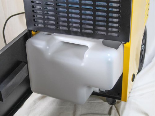 The Faithfull Industrial Dehumidifier removes excess moisture from humid air to limit mould, mildew and condensation. This powerful unit can extract up to 30 litres of water per day to create a healthier environment.Easy to operate touch pad with an LCD screen which displays temperature and humidity and indicates when the tank is full. A 24 hour timer function allows automatic start and stop times to be set. An automatic defrost function will activate if the room temperature drops too low.The unit will automatically shut off when the 7 litre tank is full. An optional continuous drainage function can direct water to a drain or suitable receptacle with the 1m pipe provided. It has a durable metal housing and heavy-duty wheels for easy manoeuvrability.Specifications:Power: AC 220-240V/50Hz.Humidity Extraction: 30L/D (27°C RH60%).Water Tank Capacity: 7.0 litre.Air Volume: 300 m3/h.Working Space: 50-100m³.Max. Suction Pressure: 1.0Mpa.Max. Discharge Pressure: 2.5Mpa.Working Temperature: 5-35°.Refrigerant: R920.Sound Level: 56dB.Product Size: 440 x 336 x 850mm.