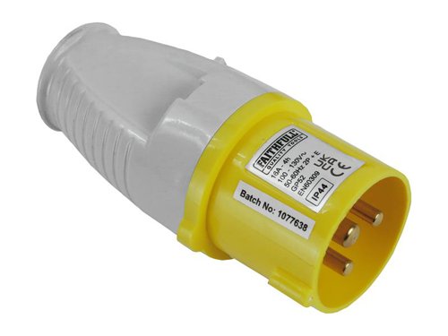 110V replacement plugs for use with 14mm trailing leads.Voltage: 110V.Type: BS EN 60309 Plug.Ingress Protection: IP44.1 x Faithfull Power Plus Yellow Plug 16A 110V