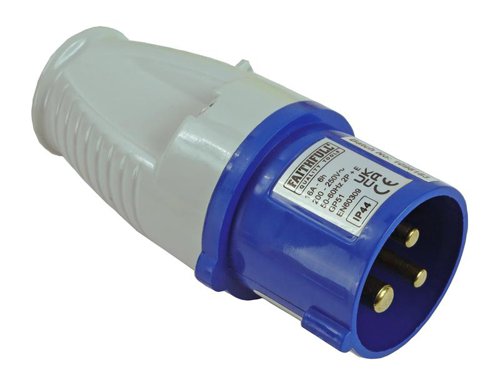 Waterproof electrical plug for use with site transformers and trailing leads.Voltage: 240VAmp: 16AType: BS EN 60309 Plug.
