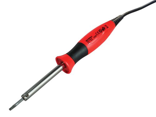 The Faithfull Lightweight Soldering Iron has a heat-resistant handle, suitable for soft soldering metal alloys, brass and copper. The working temperature is reached quickly and a metal holder is supplied to keep the hot iron safely at rest when not in use.Ideal for fine soldering and hobby work on circuit boards, jewellery and models or for repair work on electrical items. Fitted with 13 amp plug and a 3.2mm tip.Voltage: 230/240V.Input Power : 25W.Tip Width: 3.2mm.