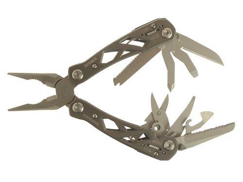 These highly versatile Gerber Suspension Multi-Pliers are spring-loaded with an open frame design for your convenience. They are engineered from high-quality, durable stainless steel and ballistic nylon. They also incorporate both the popular Gerber one handed opening pliers and patented Saf.T Plus locking system making them the ideal companion for any tool kit. This item also includes Lifetime Limited Warranty.Components: Needlenose pliers, wire cutter, fine edge knife, saw, scissors, cross point screwdriver, small and medium flat blade screwdrivers, can opener, bottle opener, lanyard hole.Specification:Overall Length: 15.24cmClosed Length: 8.89cmWeight: 255g