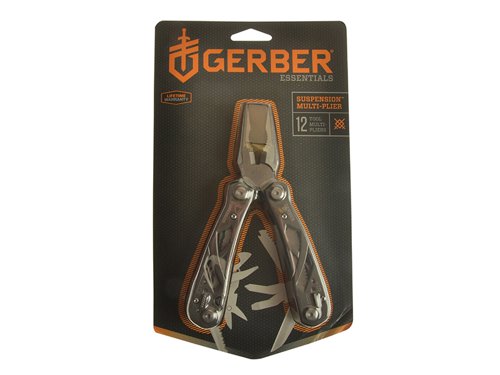 These highly versatile Gerber Suspension Multi-Pliers are spring-loaded with an open frame design for your convenience. They are engineered from high-quality, durable stainless steel and ballistic nylon. They also incorporate both the popular Gerber one handed opening pliers and patented Saf.T Plus locking system making them the ideal companion for any tool kit. This item also includes Lifetime Limited Warranty.Components: Needlenose pliers, wire cutter, fine edge knife, saw, scissors, cross point screwdriver, small and medium flat blade screwdrivers, can opener, bottle opener, lanyard hole.Specification:Overall Length: 15.24cmClosed Length: 8.89cmWeight: 255g