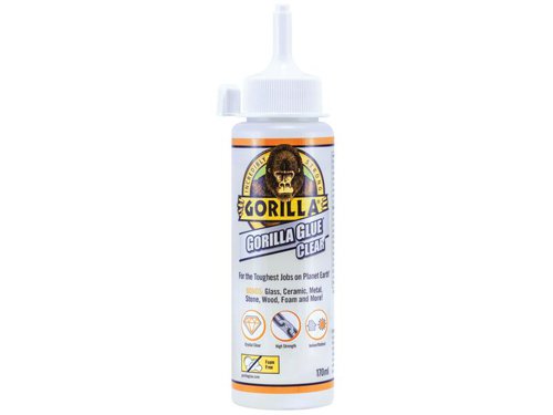 Clear Gorilla Glue is a non-foaming, flexible, fast setting, crystal clear contact adhesive. It creates a strong permanent bond but also offers an extended working time, giving time to reposition work if required.Can be painted with oil-based and spray acrylic. Stainable, but will require sanding. Water-resistant (can withstand intermittent exposures), making it great for projects both inside and out. Bonds wood, stone, metal, ceramic, foam, glass etc.1 x Gorilla Glue Clear 170ml