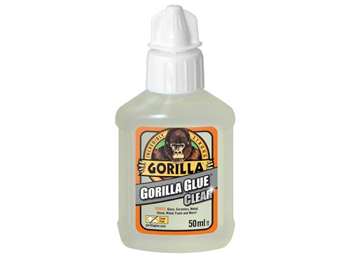 Clear Gorilla Glue is a non-foaming, flexible, fast setting, crystal clear contact adhesive. It creates a strong permanent bond but also offers an extended working time, giving time to reposition work if required.Can be painted with oil-based and spray acrylic. Stainable, but will require sanding. Water-resistant (can withstand intermittent exposures), making it great for projects both inside and out. Bonds wood, stone, metal, ceramic, foam, glass etc.1 x Gorilla Glue Clear 50ml