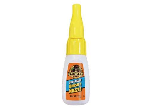 Gorilla Superglue has a fine bristled brush for controlled coverage with less mess. Precision tip nozzle for quick, easy dispensing. Its high strength and quick set-time make it the go-to for a variety of household projects.Developed for long-lasting repairs in an instant, dries in 10–30 seconds and is Impact-Tough® reinforced with rubber for increased impact resistance. It has an anti-clog cap with a metal pin inside to ensure an airtight seal for maximum reusability.