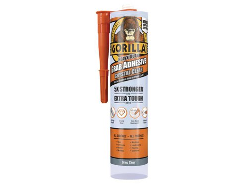 Gorilla Heavy-Duty Grab Adhesive is the all-purpose way to bond building materials. Extremely versatile, it grabs and bonds virtually anything instantly. Suitable for use indoors or out, even underwater, for an extra-tough bond that will last. Its flexible, easy flow formula means it can even be used for gap filling and is paintable.1 x Gorilla Heavy-Duty Grab Adhesive Clear 270ml.
