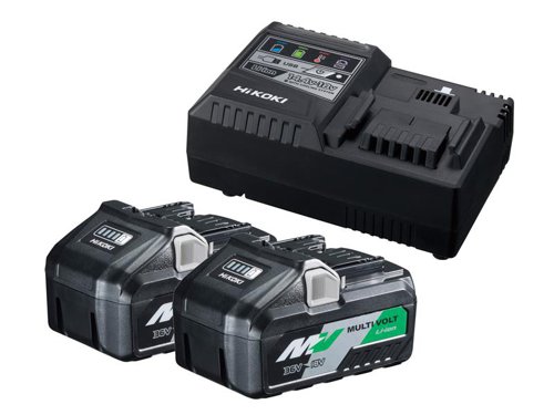 This HiKOKI UC18YSL3JEZ Starter Pack contains the following:2 x 18/36V BSL36A18/J0Z Multi-Volt 5.0/2.5Ah Li-ion Batteries.The Multi Volt Battery offers unprecedented power output, similar to mains powered tools when used with a 36V tool*. The battery has a compact, lightweight design and is similar in both size and weight to the existing 18V 5Ah and 6Ah batteries. It also features a 4-stage battery level indicator with a diagnostic function.Compatible with the existing range of Hitachi/Hikoki 18V slide battery tools and the new range of 36V Multi Volt tools. Compatible with existing 18V chargers and the new UC36YSL.*Not compatible with previous non-Multi Volt 36V tools.1 x 14.4-18V UC18YSL3 Rapid Smart Charger is suitable for slide type Li-ion batteries. It provides the industry's fastest charging time of approx. 32 minutes for 5.0Ah battery and 38 minutes for 6.0Ah battery.Cutting edge 3-way protection technology prevents the battery from overcharging and overheating. It has a large charge indicator lamp with 4-colour LED status lights and a USB port for charging small portable devices.