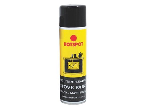 Hotspot Spray Stove Paint is an ultra-high temperature, corrosion-resistant, one-coat stove and fireplace paint. Its high solids content offers increased coverage over conventional systems. This specially formulated fireplace and stove paint provides corrosion and abrasion resistance.A thin coating of the paint allows excellent heat transmission and is colourfast up to 650°C. It can also be used on brick, concrete and render. Most substrates, including steel and its alloys, can be coated successfully, however, we recommend that each new substrate should be checked individually for its suitability.1 x Hotspot Spray Stove Paint Matt Black 250ml