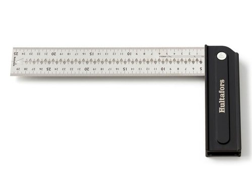 The Hultafors Quattro 270 Adjustable Square has a blade which can be rotated to 45°, 90° and 135°. It can also be rotated 270° allowing you to use the opposite side of the stock where there is no slit that, for example, thin sheet metal parts can slide into. In addition, there are markings for 22.5°, 67.5° and 75°/15°. If you rotate the blade 270° you get a rounded corner instead so you can work in uneven corners.The stock is made of fully anodized aluminum with a 19mm thick handle. Its high strength stainless steel blade is 45mm wide and 1mm thick. This accommodates work with standard stud dimensions and a center line makes it easy to quickly mark out both sides of a stud. It also has scribing notches spaced 5mm apart, these can be used to draw or cut a line parallel along an edge.Carefully selected materials and manufacturing techniques such as a CNC-milled stock and a blade cut with a precision laser provide high accuracy; angle tolerance ±0.06° (±1 mm/m). The square is also completely foldable, which makes it easy to store and carry in the pocket of your work trousers.Made in Europe with full control over working conditions and sustainability.