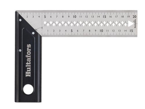 This Hultafors Square has been built for precision and durability. Excellent for construction, workshops and carpentry work. Unique assembly technology with strong custom riveting and a 1.5mm thick high-strength stainless steel blade. This provides an extremely durable design which can withstand tough working environments and will last a long time.The stock is made of fully anodized aluminum with a 18mm thick handle. Its high strength stainless steel blade is 45mm wide and 1.5mm thick. This accommodates work with standard stud dimensions and a center line makes it easy to quickly mark out both sides of a stud. It also has scribing notches spaced 5mm apart, these can be used to draw or cut a line parallel along an edge.The precision cut blade and riveting have very small tolerances to provide high precision; angle tolerance ±0.03° (±0.5 mm/m).Made in Europe with full control over working conditions and sustainability.1 x Hultafors S20P Professional Square 20cm.