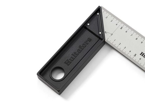 This Hultafors Square has been developed to be both light and durable. Ideal for anyone who often carries a square in their pocket. There is also a hole for attaching the tool to a safety lanyard or for wall hanging. Its precision cut blade and riveting have very small tolerances to provide high precision; angle tolerance ±0.06° (±1 mm/m). The millimeter graduations have been laser etched with very high contrast and abrasion resistance. The blade is 45mm wide to accommodate work with standard stud dimensions. Custom made riveting and a 1mm thick high-strength stainless steel blade increase durability, ideal for tough working environments.Made in Europe with full control over working conditions and sustainability.1 x Hultafors S20L Lightweight Square 20cm.