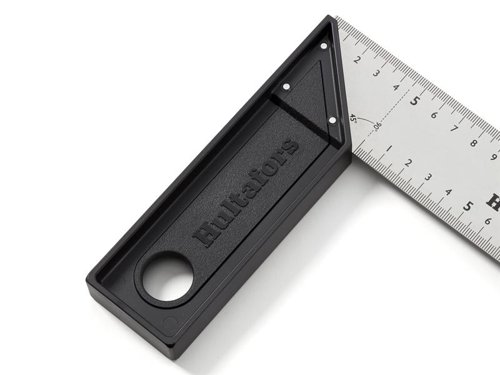 This Hultafors Square has been developed to be both light and durable. Ideal for anyone who often carries a square in their pocket. There is also a hole for attaching the tool to a safety lanyard or for wall hanging. Its precision cut blade and riveting have very small tolerances to provide high precision; angle tolerance ±0.06° (±1 mm/m). The millimeter graduations have been laser etched with very high contrast and abrasion resistance. The blade is 45mm wide to accommodate work with standard stud dimensions. Custom made riveting and a 1mm thick high-strength stainless steel blade increase durability, ideal for tough working environments.Made in Europe with full control over working conditions and sustainability.1 x Hultafors S25L Lightweight Square 25cm.