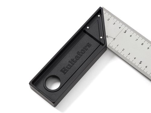 This Hultafors Square has been developed to be both light and durable. Ideal for anyone who often carries a square in their pocket. There is also a hole for attaching the tool to a safety lanyard or for wall hanging. Its precision cut blade and riveting have very small tolerances to provide high precision; angle tolerance ±0.06° (±1 mm/m). The millimeter graduations have been laser etched with very high contrast and abrasion resistance. The blade is 45mm wide to accommodate work with standard stud dimensions. Custom made riveting and a 1mm thick high-strength stainless steel blade increase durability, ideal for tough working environments.Made in Europe with full control over working conditions and sustainability.1 x Hultafors S30L Lightweight Square 30cm.