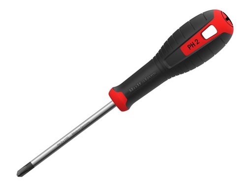 The Hultafors Phillips Screwdriver is built for professional use, developed together with craftsmen. The blade is manufactured from high-quality hardened steel for long life. Fitted with a durable PPC plastic handle with a coating of age-resistant and easy-to-grip rubber. This long rubber-coated handle ensures grip for precision and maximal transmission of power. Permanent marking of type and size on the top as well as the handle’s colour make it easy for the user to select the right screwdriver. The handle’s design prevents the screwdriver from rolling on inclined surfaces. There is also a hole in the handle for hanging or securing.The Hultafors Phillips Screwdriver PH2 x 100mm.