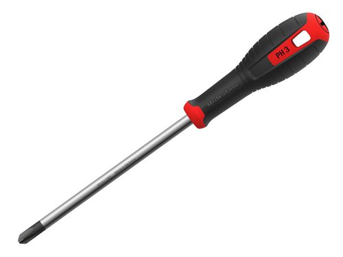 The Hultafors Phillips Screwdriver is built for professional use, developed together with craftsmen. The blade is manufactured from high-quality hardened steel for long life. Fitted with a durable PPC plastic handle with a coating of age-resistant and easy-to-grip rubber. This long rubber-coated handle ensures grip for precision and maximal transmission of power. Permanent marking of type and size on the top as well as the handle’s colour make it easy for the user to select the right screwdriver. The handle’s design prevents the screwdriver from rolling on inclined surfaces. There is also a hole in the handle for hanging or securing.The Hultafors Phillips Screwdriver PH3 x 150mm.