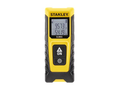 The STANLEY® SLM65 Laser Distance Measure is suitable for a wide range of professional measuring applications. Easy-to-use, thanks to its two-button operation: one to activate the device and take measurements, and a cog button to select different functions. Equipped with a generously-sized screen that displays two rows of measurements. Black characters on a white background make it easy to read measurements, even in bright conditions. The two-point system facilitates measurements from either the top or base of the unit, providing accuracy and flexibility in a multitude of measuring scenarios. Robust, reliable and durable, it has been subjected to a 1M impact drop test to ensure it withstands knocks and bumps, so every professional feels confident using it around the work site. A power saving mode will protect battery life by automatically turning off the laser after 120 seconds and the screen after 180 seconds.Specification:Functions: distance, continuous measurement, area, volumeAccuracy: ± 3mmOperating Range: 20mProtection Rating: IP40Power: 2 x AAA batteries (supplied)
