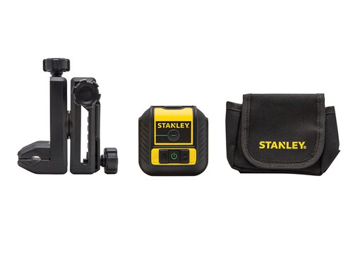 The Stanley Intelli Tools Cross90™ Green Beam Laser is self-levelling and projects a 100° vertical beam, horizontal beam and an additional 90° vertical beam. The 90° beam is ideal for tile or flooring installation or to lay out partition walls with ease. The green beams allow for enhanced visibility while working.The body is fitted with overmould housing and rubber bumpers on all corners for protection against knocks. Easy-to-use, fitted with a touch pad control panel and a 3-position lock switch with manual mode. It is IP50 rated, making it ideal for indoor DIY and residential construction jobs.Supplied with: 2 x AA alkaline batteries, 1 x QuickLink™ Bracket and 1 x Storage Pouch.Specification:Level Accuracy: ±0.5mm/mWorking Range: 16mPower: 2 x AA batteries (supplied)Thread: 1/4inWeight: 0.6kg