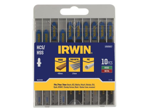 IRWIN?½ HCS/HSS T-Shank Jigsaw Blade Set, 10 Piece