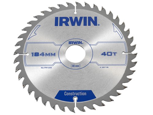 IRWIN?½ Construction Circular Saw Blade 184 x 30mm x 40T ATB