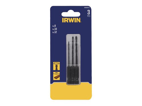IRWIN?½ Countersink Bit for drilling pilot holes and countersinking into wood. For use with drill/drivers.This IRWIN?½ 3 Piece Pilot Countersink Bit Set contains the following sizes: No 8, 10, 12.
