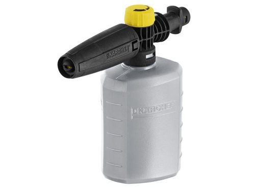 The Karcher FJ6 Foam Jet nozzle provides a powerful foaming action for easy cleaning of all surfaces. It is ideal for vehicles, garden furniture, façades, stairways, caravans, paths, walls, terraces, driveways etc.The FJ6 container is approx. 0.6 litres. To use the Karcher FJ6 foam nozzle, simply pour the Karcher detergent directly into the foam nozzle, attach the nozzle to your pressure washer gun, and apply the foam.The detergent dose can be easily adjusted on the foam nozzle using the yellow dial on top, while the jet level can be easily adjusted as required.The FJ6 foam nozzle is suitable for all Karcher K2-K7 pressure washers. This product is ideal for use with the Karcher Ultra Foam Cleaner. Specification:Size: 0.6L.