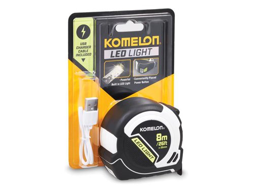 KOMPLD85ME Komelon LED LIGHT Tape Measure 8m/26ft (Width 25mm)