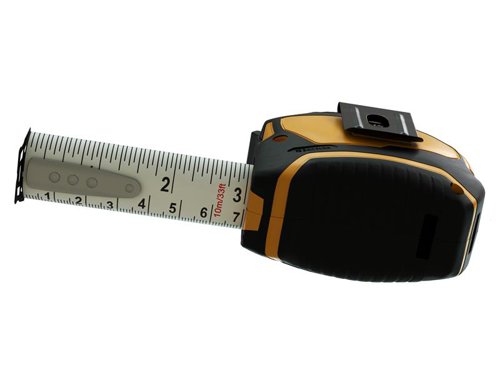 The Komelon Extreme Stand-out Pocket Tape has a wide, dual printed blade with both metric and imperial graduations. Nylon coated for maximum durability. The blade offers 3.7m of stand-out and is fitted with a heat-treated end-hook. All contained within an impact-resistant PC-ABS case.This Komelon Extreme Stand-out Pocket Tape has metric and imperial measurements.Specification:Blade Length: 10m/33ftBlade Width: 32mmAccuracy: Class II