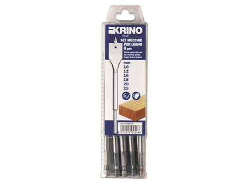 KRI Flat Wood Drill Bit Set, 6 Piece